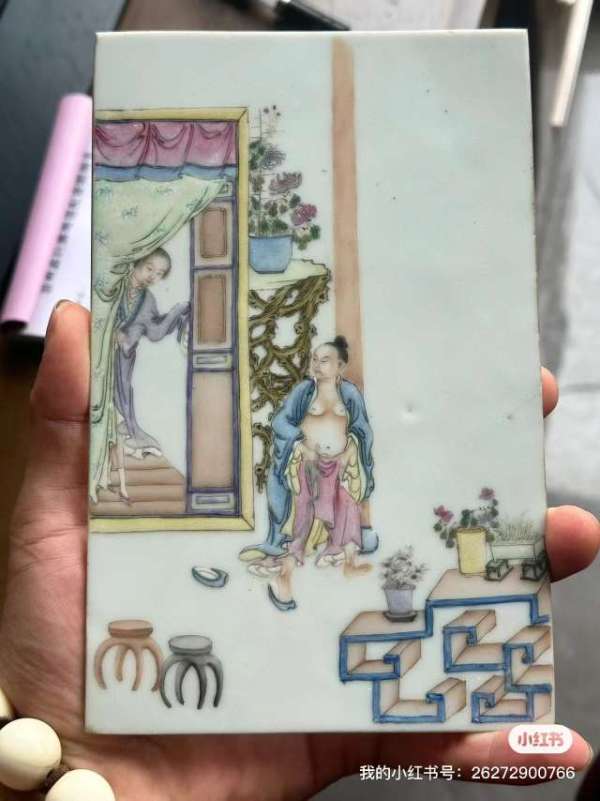 古玩陶瓷人物紋粉彩瓷板畫真品鑒賞圖