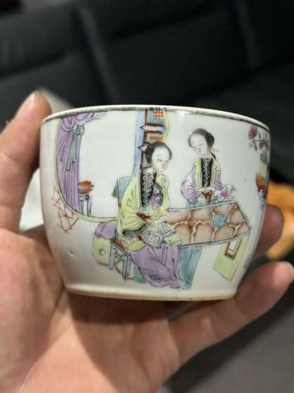 古玩潘植南款仕女紋粉彩蓋缸真品鑒賞圖
