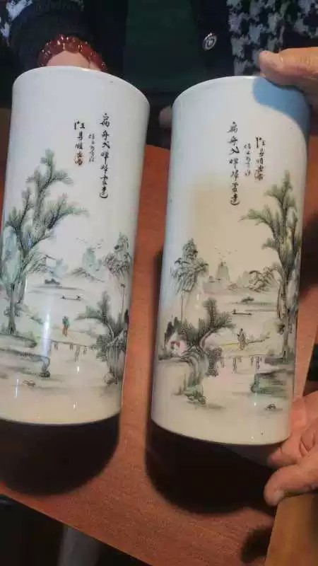 古玩陶瓷汪鼎順款帽筒真品鑒賞圖