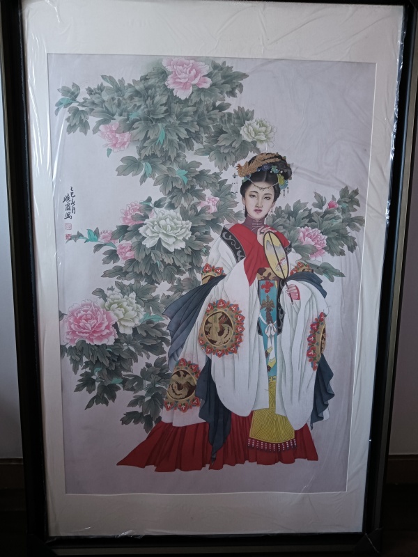 古玩陶瓷仕女牡丹畫真品鑒賞圖