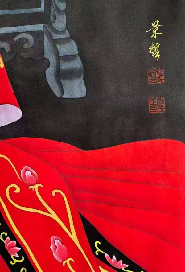 古玩字畫崔景哲紅衣仕女真品鑒賞圖