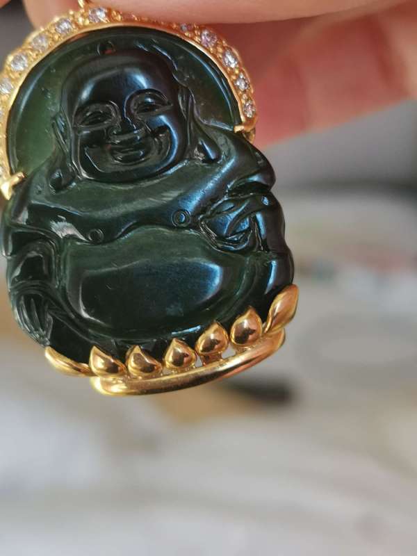 古玩玉器鑲嵌彌勒墜 真品鑒賞圖