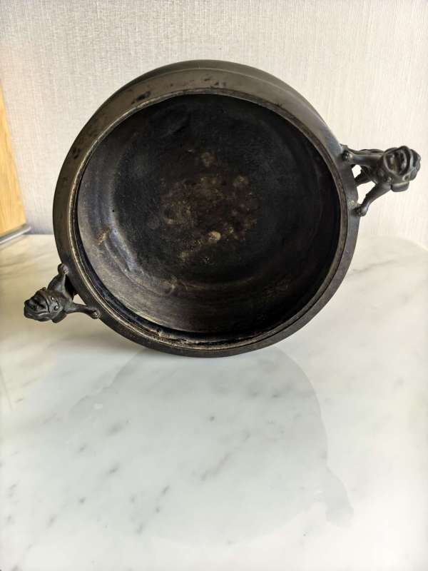 古玩銅器清代獅耳龍紐三足爐真品鑒賞圖