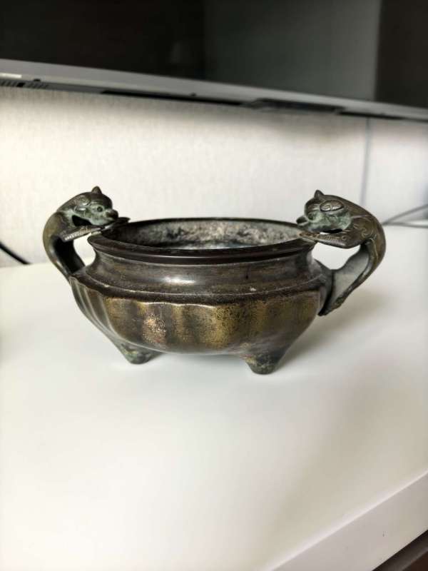 古玩銅器清代瑞獸耳爐真品鑒賞圖
