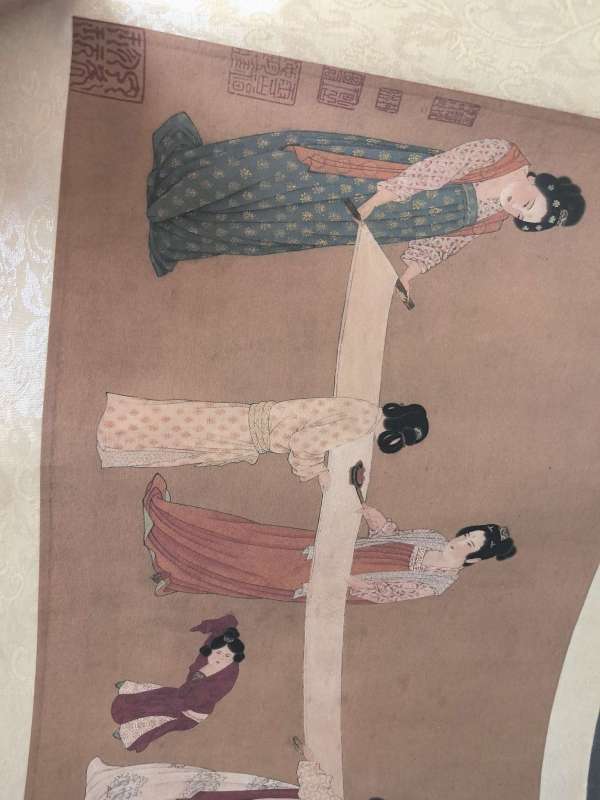 古玩字畫張萱款搗練圖手卷真品鑒賞圖