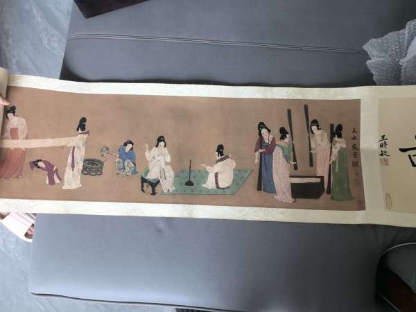 古玩字畫張萱款搗練圖手卷真品鑒賞圖