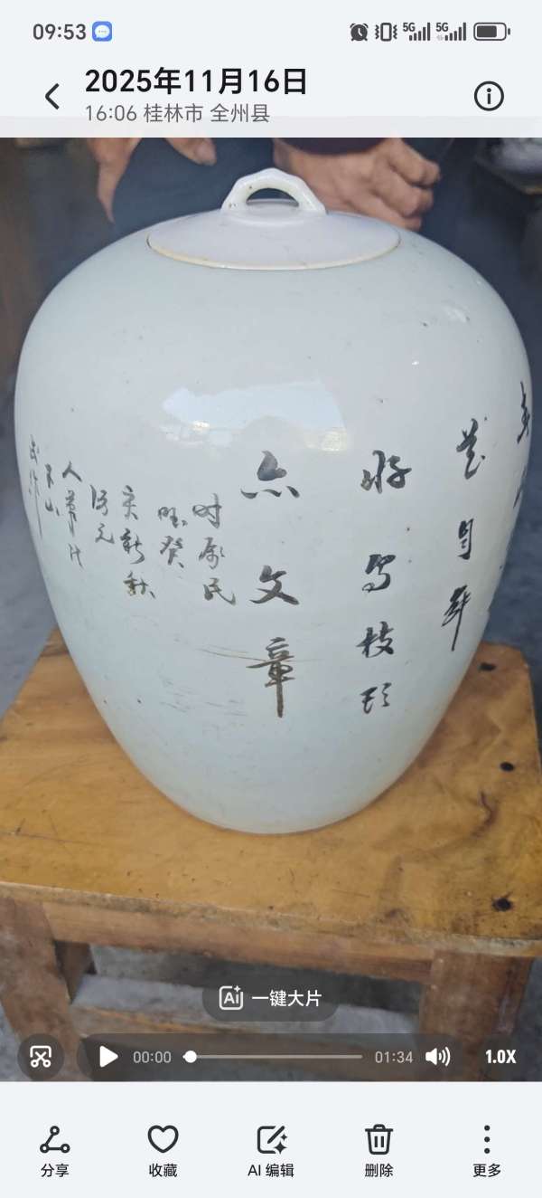 古玩陶瓷墨彩花鳥紋冬瓜罐真品鑒賞圖