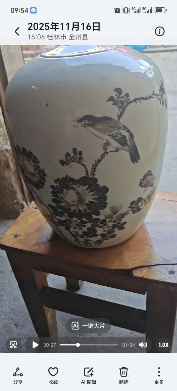 古玩陶瓷墨彩花鳥紋冬瓜罐真品鑒賞圖